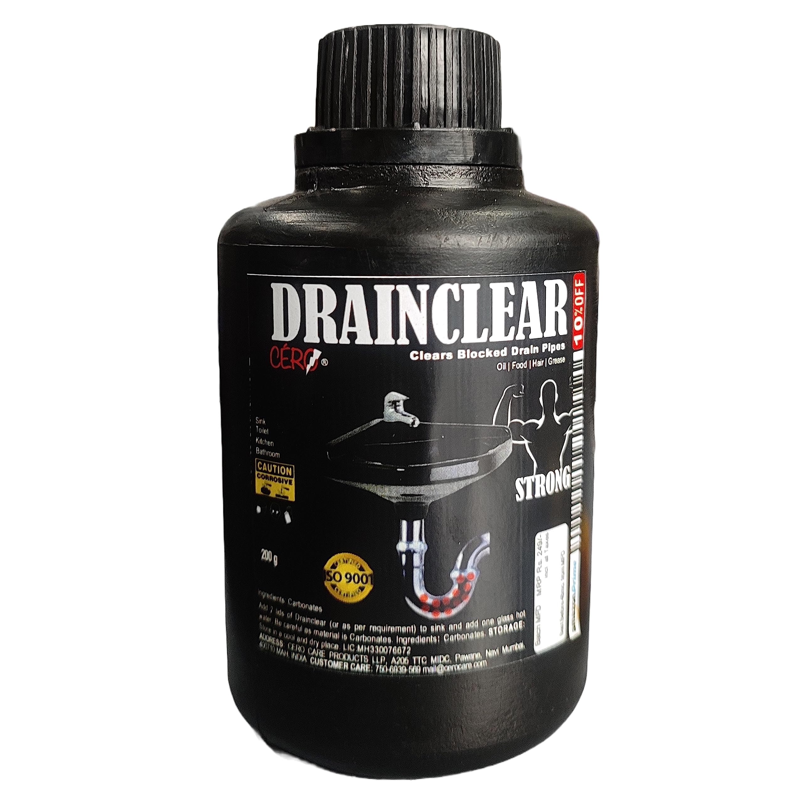 CERO Â® DRAINCLEAR 1.45% WW (DRY POWDER) to Clear Clogged Drains, Sinks and Pipes (190 gm)