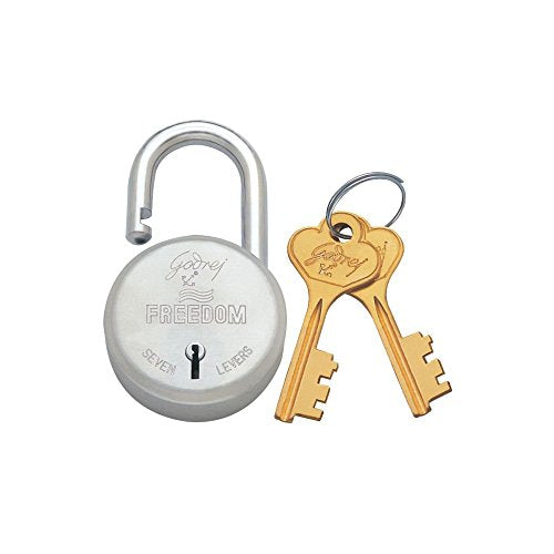 Godrej Freedom 7 Levers Round Padlock with 2 Keys, Aluminium Body Lock for Main Door (Silver, Pack of 1)