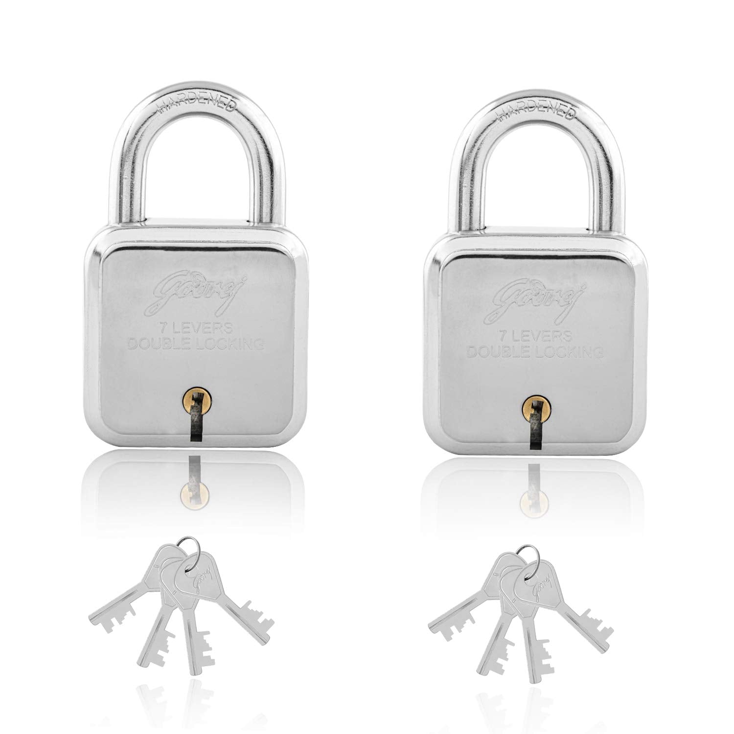 Godrej Locks I Square 7 levers 60 mm I 4 Keys I Padlock for Main Door I Gate Lock I for Tool Box, Shutters, Shops & Offices I Strong Hardended Corrosion Resistant Shackle I Steel Finish (Pack of 2)
