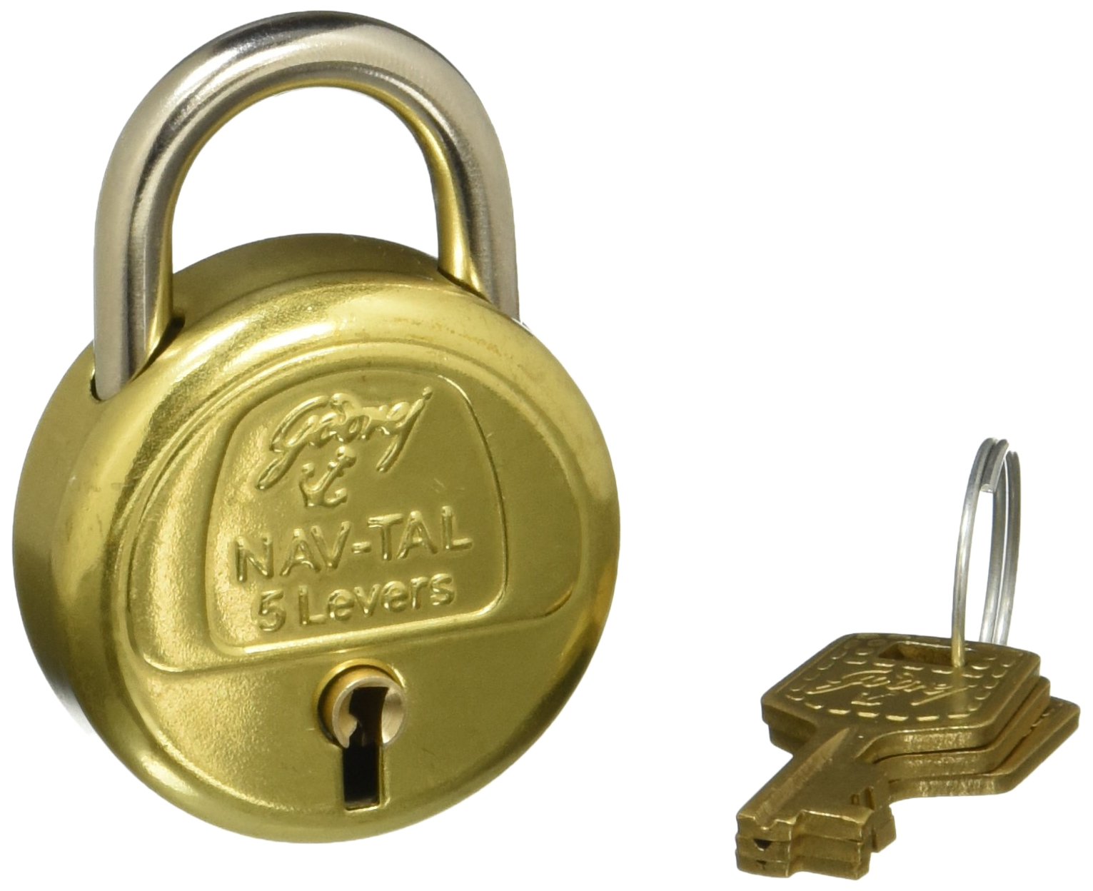 Godrej Locks Navtal 5 Levers Brass Padlock with 3 Keys (Brass)