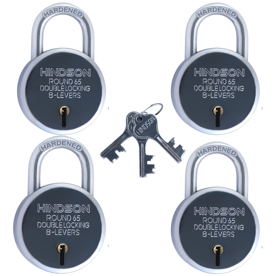 HINDSON Lock and Key, Door Lock for Home, Shop Same Key for Multiple Lock, 4 Same Key Lock Set, Common Key Lock Set of 4 Silver Finish (Same Key 4 Locks)