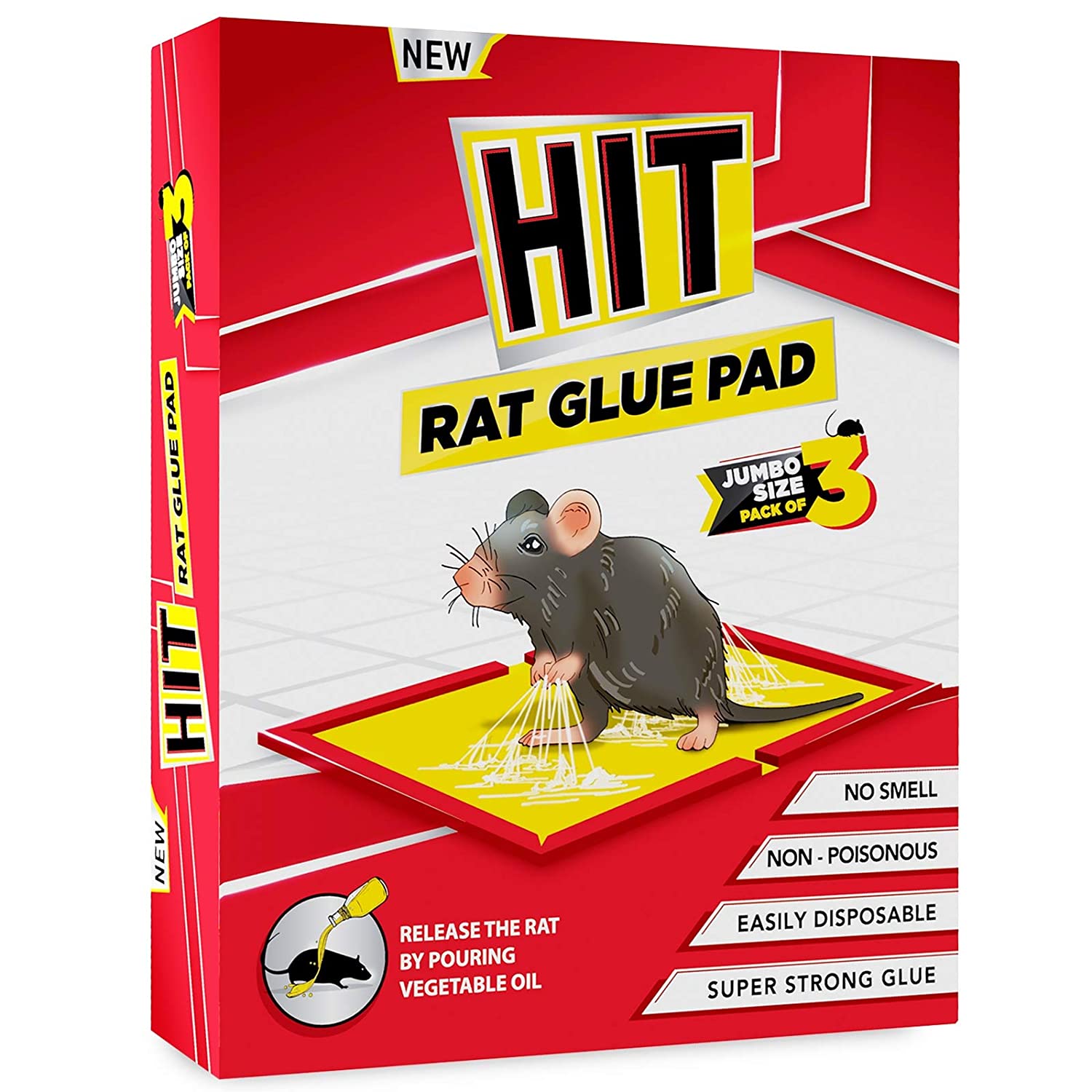 HIT Rat/Mouse Trap Glue Pad, Pack of 3 (Jumbo Size)