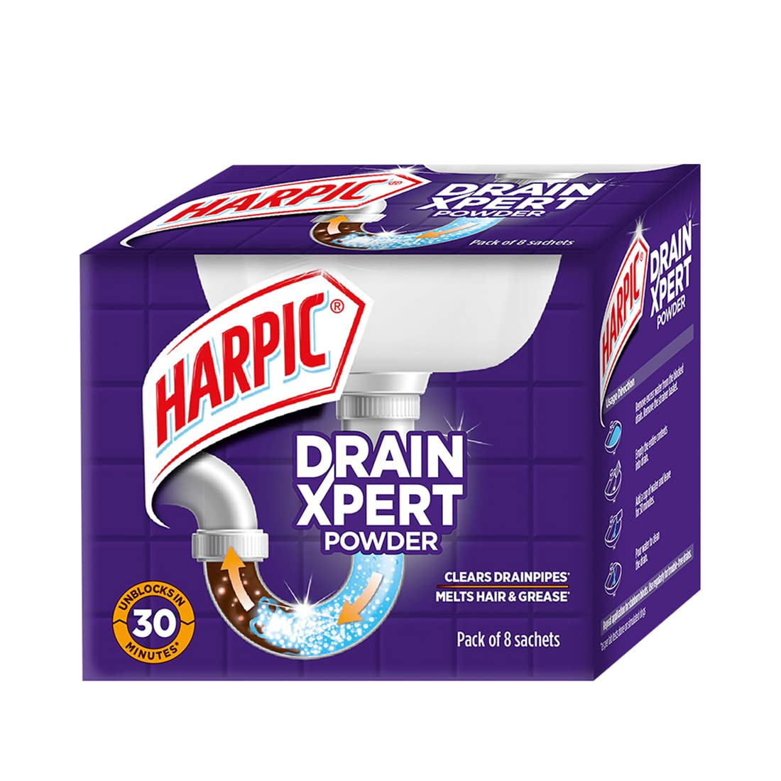 Harpic Drain Xpert Drain Cleaner Powder (50g x 8)