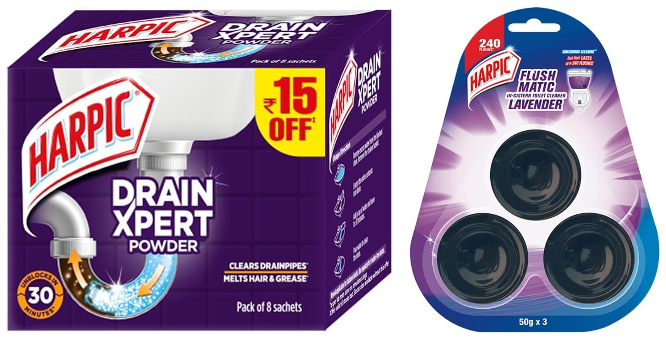 Harpic Flushmatic In-Cistern Toilet Cleaner Blocks, Marine - 150 g | Lasts Upto 240 Flushes & Disinfectant Bathroom Cleaner Liquid, Floral - 1 L | India's # 1 Bathroom Cleaner