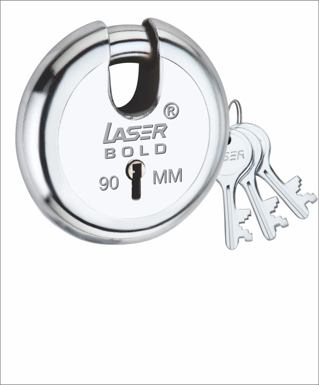 Laser Bold (90 MM) Laser Bold Door Lock & 3 Key Padlock (Silver Finish)