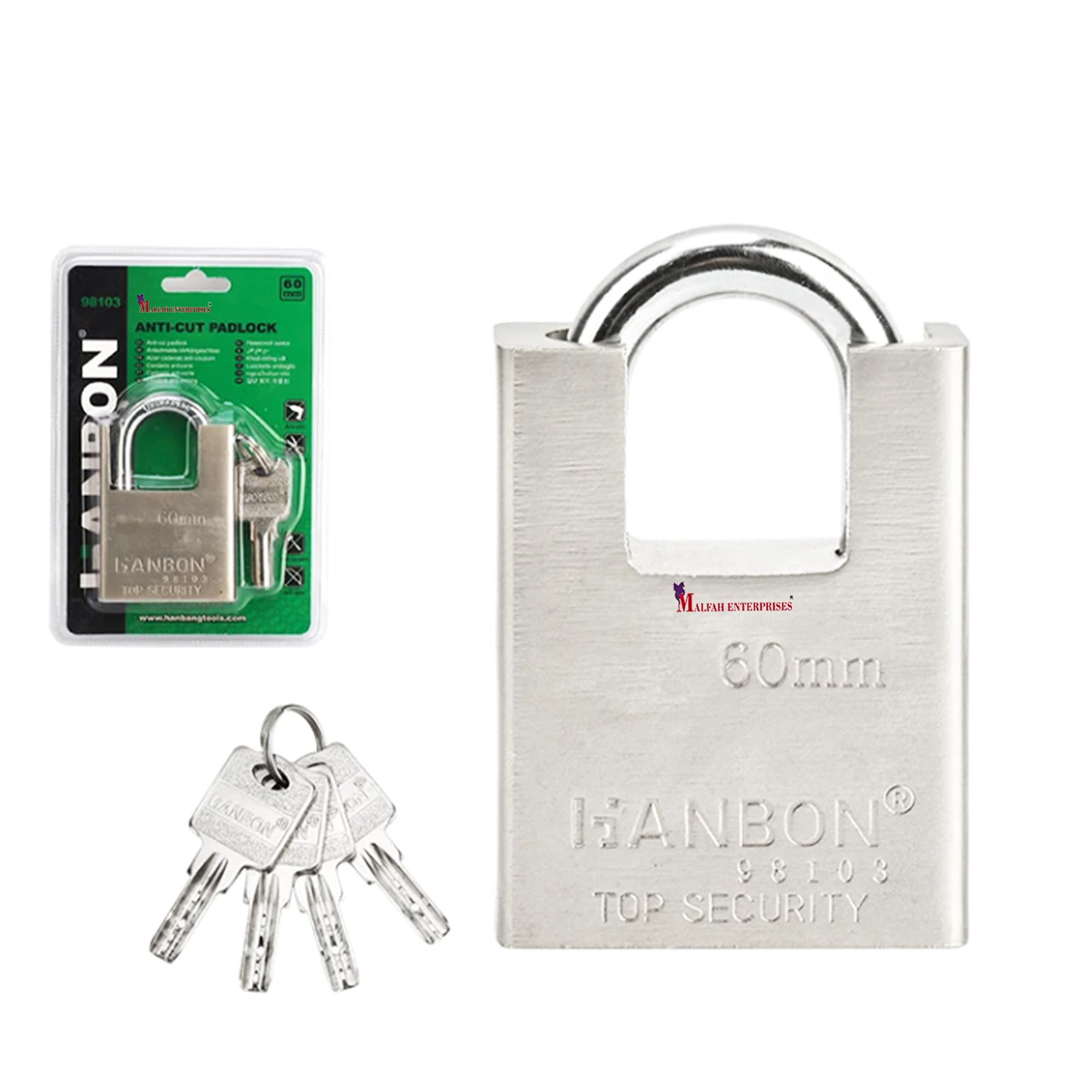 Malfah Enterprises Padlock 60mm for Main Door Gate Lock Tool Box, Shutters, Shops & Offices Corrosion Resistant Anti Cut 98103 Hanbon