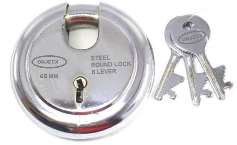 OJASS SteelLock 6 Levers 65 mm Heavy Duty Padlock, Sutter Lock, Round Lock Long Life Durable with 3 Keys for Main Gate, Office Door, Shop Shutter, Pack of 1 pcs (RPL65)