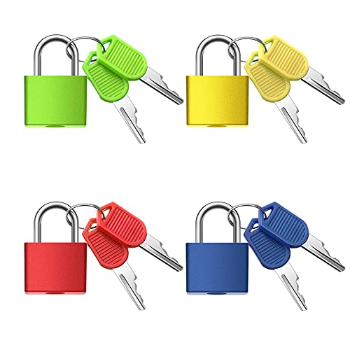 Suitcase Locks with Keys, Metal Padlocks Luggage Padlocks Small Padlock Keyed Padlock for School Gym Classroom Matching Game (Dark Blue, Red, Green, Yellow,4 Pieces)