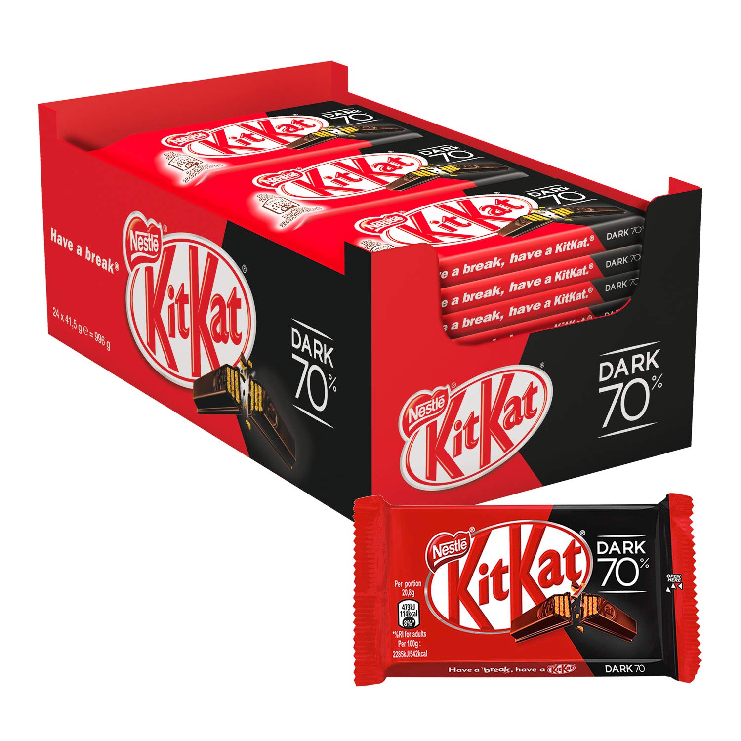 24x Nestle Kitkat Dark 70% - Pack of 24 - (41.5g each)