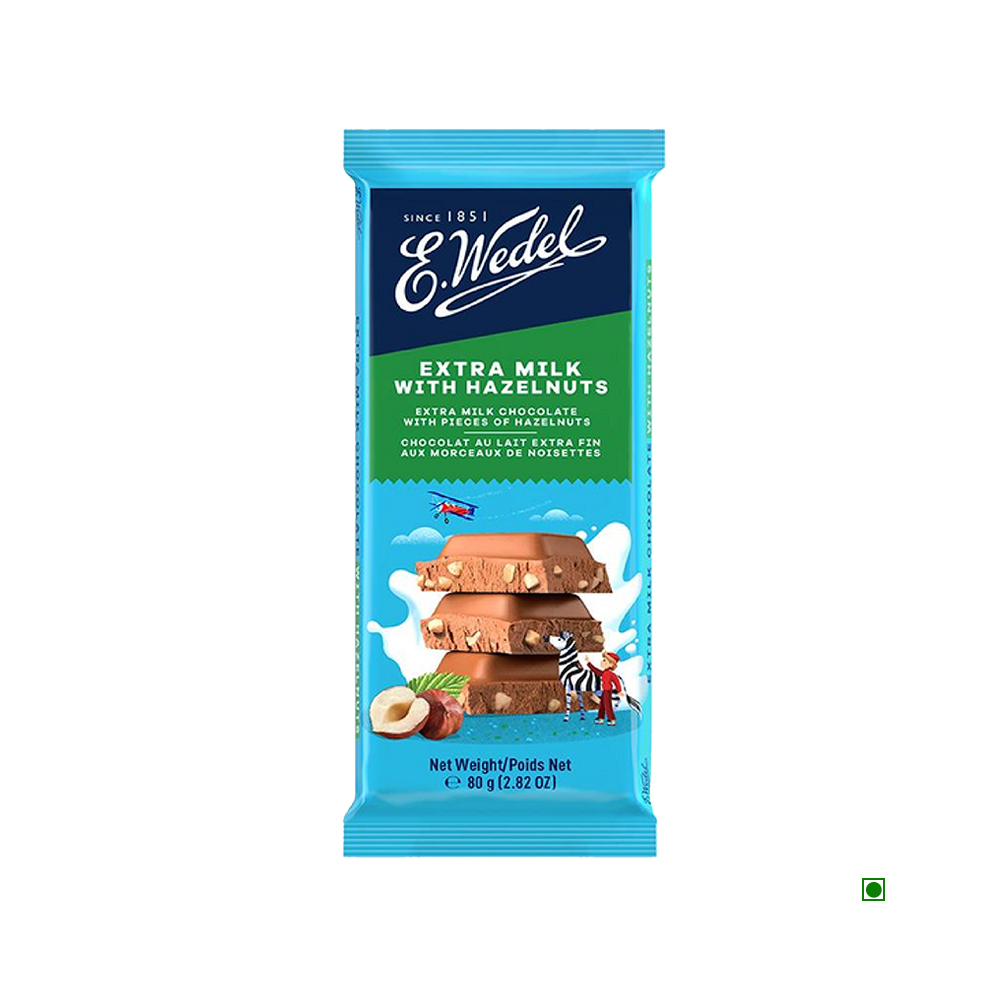 5x Wedel Extra Milk Chocolate With Hazelnuts Bar 80g  each - Pack of 5