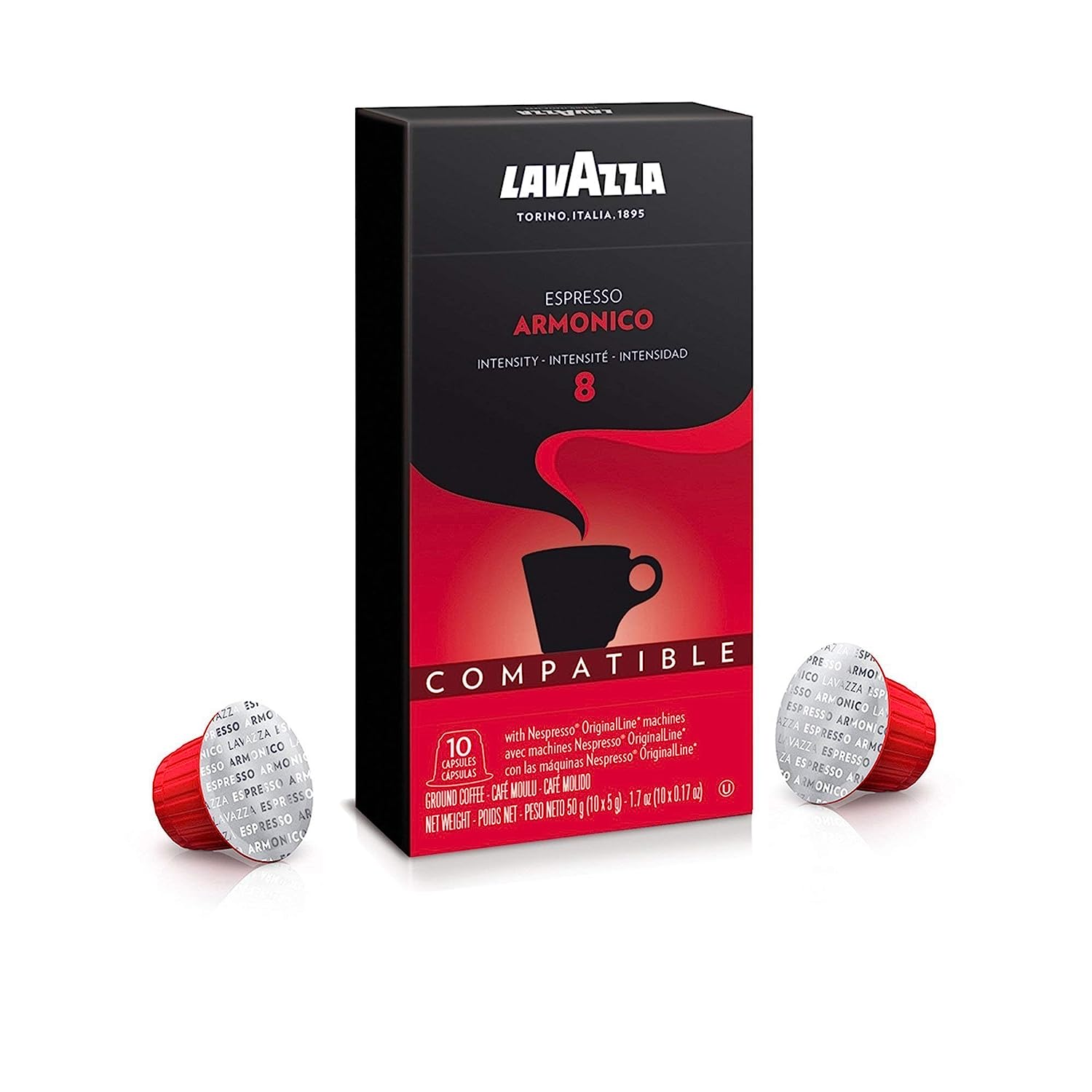 Lavazza Espresso "Armonico" - Harmonic Coffee Nespresso Compatible 10 Capsules Pack+Sugar sachet fee