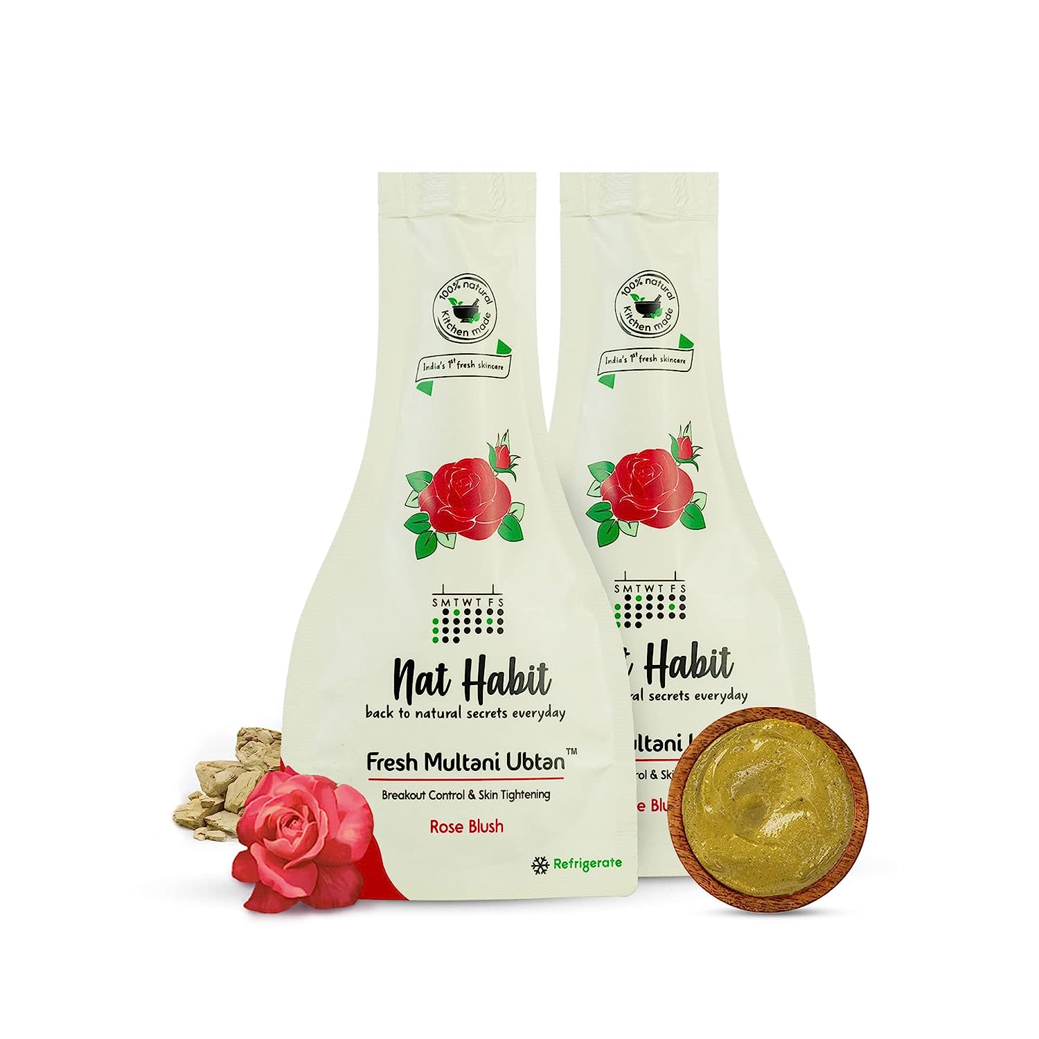 4x Nat Habit - Back To Natural Secrets Everyday Rose Blush Multani Ubtan Face Wash for Breakout Control & Skin Tightening - 40g (Pack of 4)
