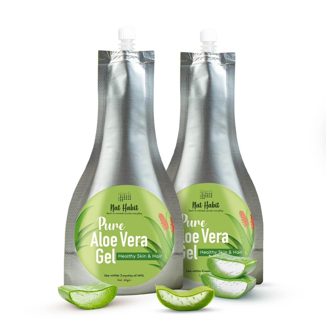 4x Nat Habit Pure Aloe Vera Face Gel For Healthy Skin & Hair, Natural Oil Free Moisturizer & Anti-Dandruff - 80 gm Each (Pack of 4)