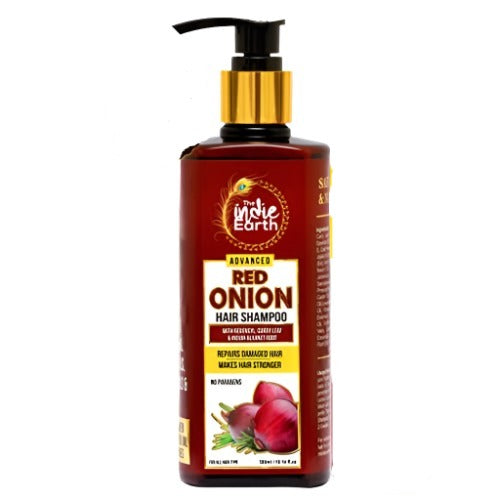 4x The Indie Earth Advanced Red Onion Shampoo 300ml/10 Fl.Oz with 15+ natural ingredients including Red Onion, Curry Leaf & Indian Alkanet Root - Pack of 4