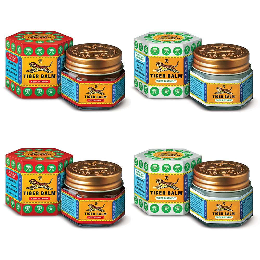 4x Tiger Balm Red & White Ointment Combo - 21ml | Pack of 4 | 2 Red & 2 White