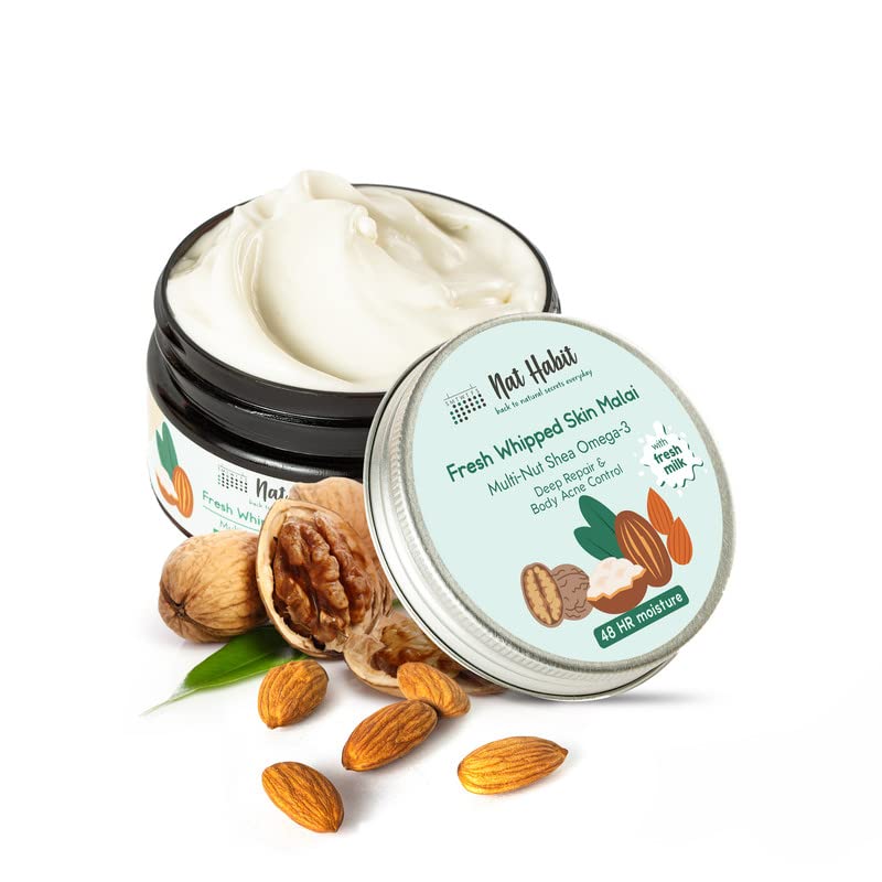 5x Nat Habit Multi-Nut Omega 3 Moisturiser, Skin Malai, Body Cream, Body Butter, Cold Cream - 120ml - Pack of 5
