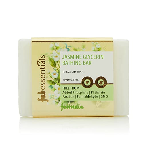 8x Fabessentials Jasmine Glycerin Bathing Bar | with Natural Biopublisheds | for Deep Cleansing, Refreshing and Soothing Skin | Vegan & Toxin Free - 100 gm Pack of 8