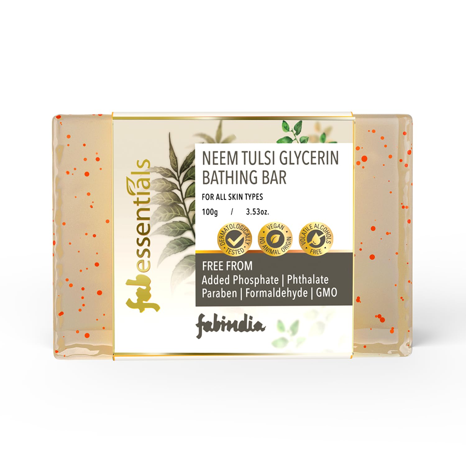 8x Fabessentials Neem Tulsi Glycerin Bathing Bar | with Walnut Granules | for Cleansing, Nourishing and Rejuvenating Skin | Vegan & Toxin Free - 100 gm Pack of 8