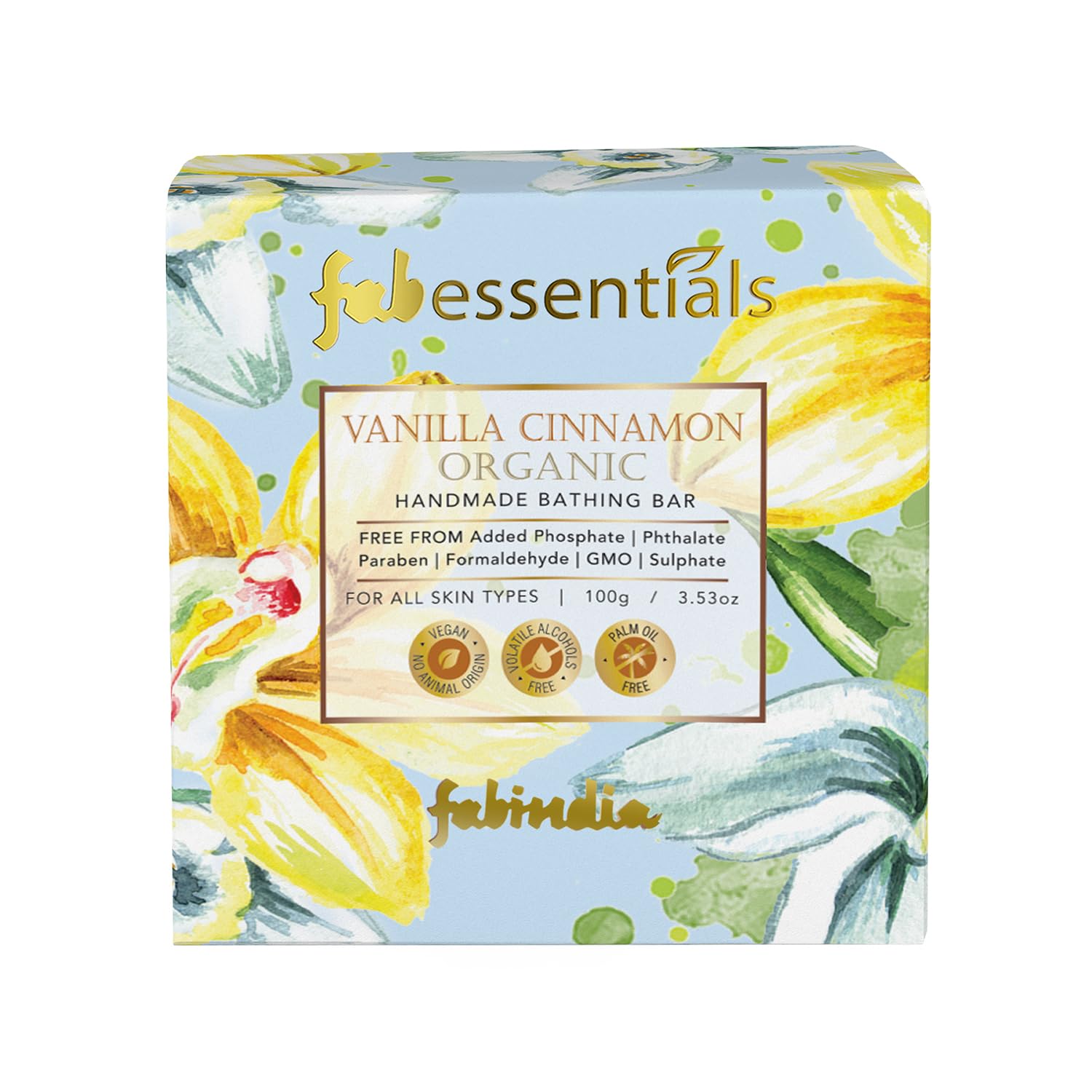 8x Fabessentials Vanilla Cinnamon Handmade Bathing Bar | 100% Organic | with Coconut Oil | Cleanses, Nourishes & Brightens Skin | Vegan & Palm-Oil Free - 100 gm Pack of 8
