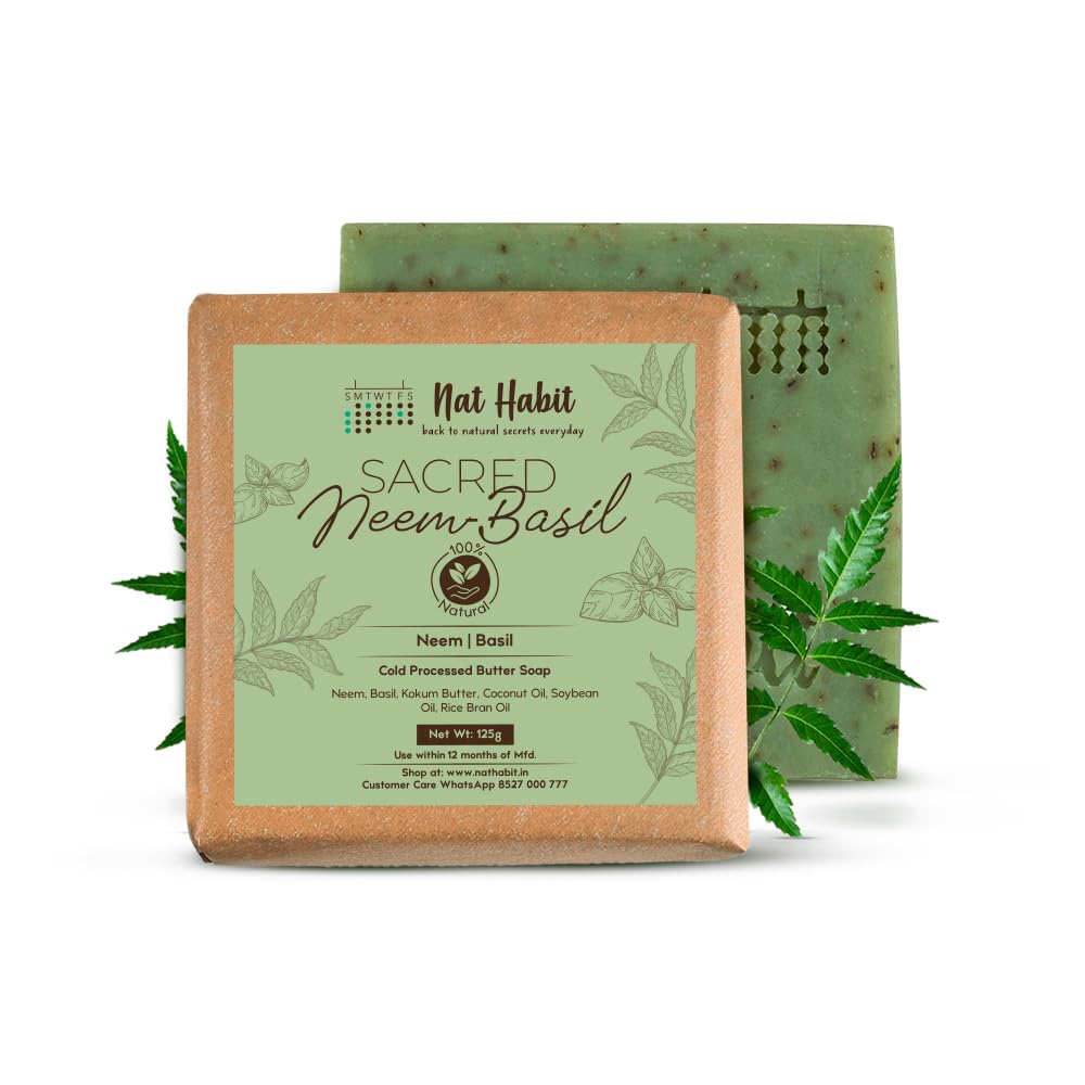 8x Nat Habit Cold Processed Sacred Neem-Basil Bath Soap - 125gm - Pack of 8