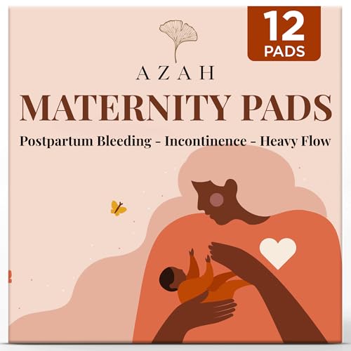 AZAH Maternity Pads after Delivery for Women (Box of 12 Pads) Ultra-Absorbent XXXL Pads | Organic Cotton Maternity Pads made for Heavy Flow, Postpartum Flow & Overnight Flow | Without Disposable Bags