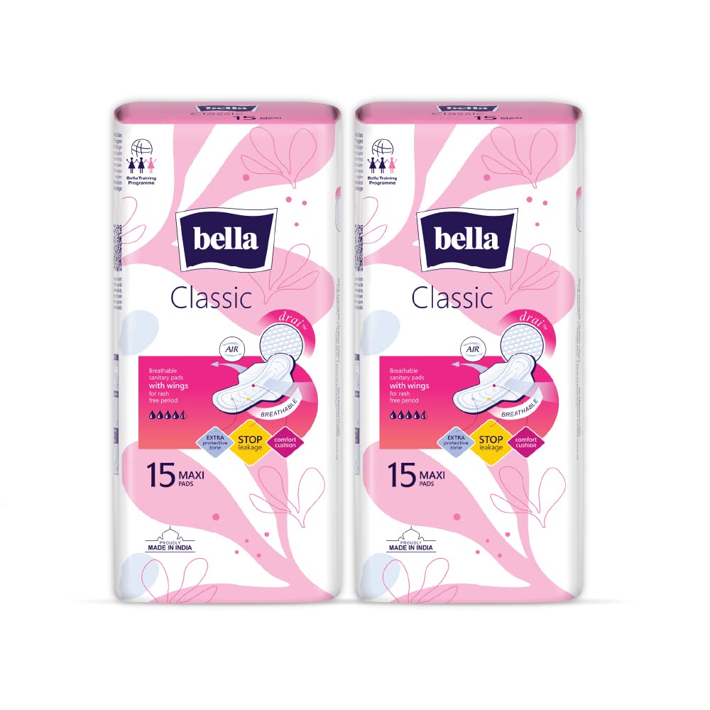 Bella Maxi Drai Wings Classic Sanitary Napkins - 15 Pieces (Pack of 2)