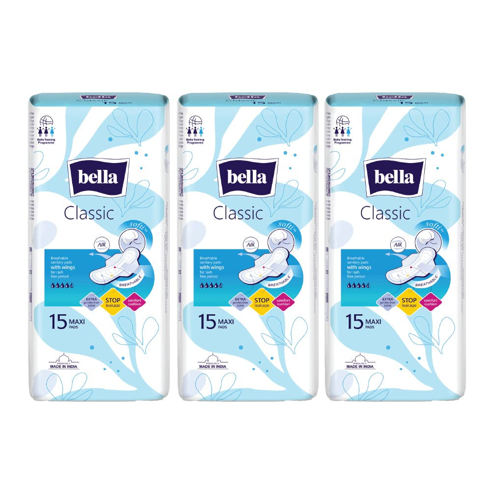 Bella Maxi Softi Wings Classic Sanitary Pads - 15 Pieces (Pack of 3)