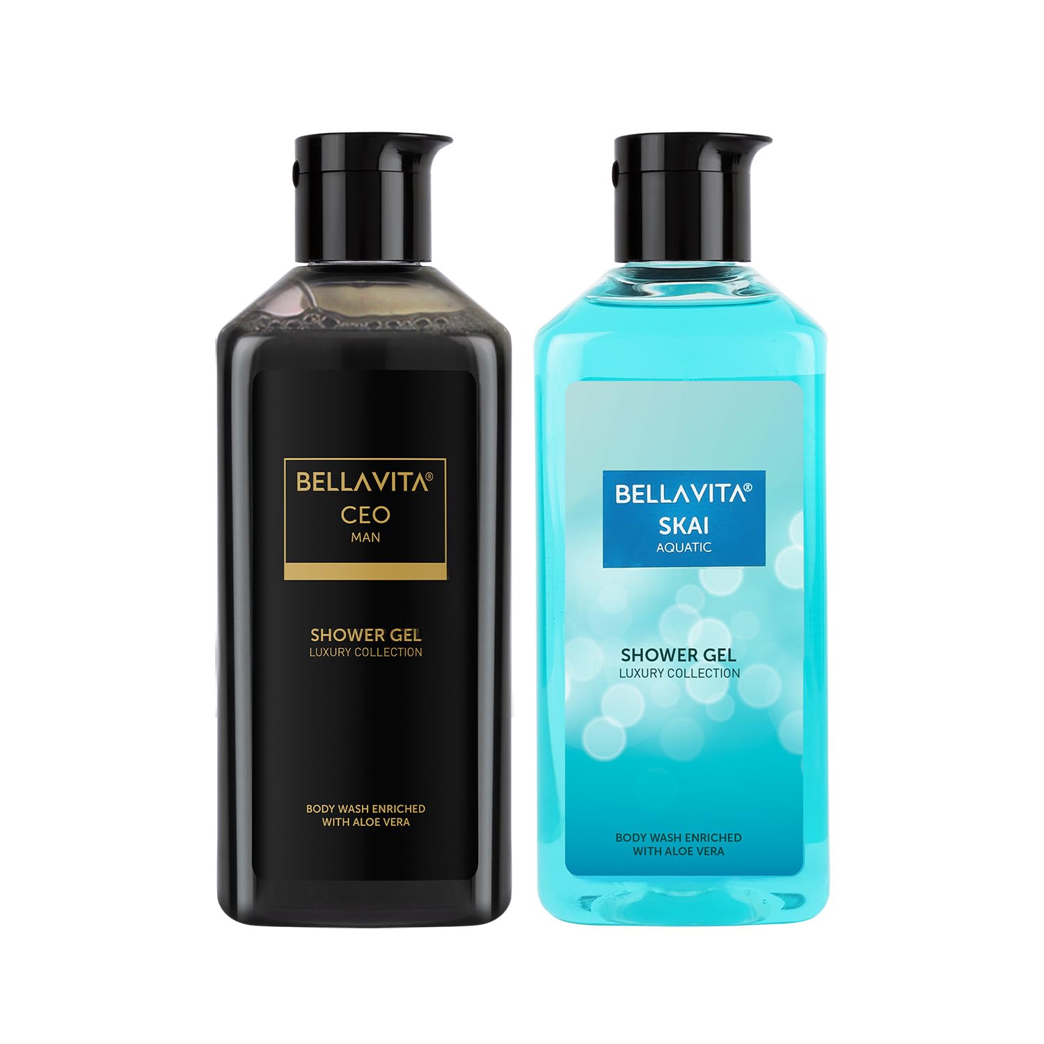 Bella Vita Luxury CEO Man & Skai Aquatic Body Wash Refreshing Shower Gel for Deep Cleansing, Hydrating & Moisturising Skin with Aloe Vera, 250 ml Each