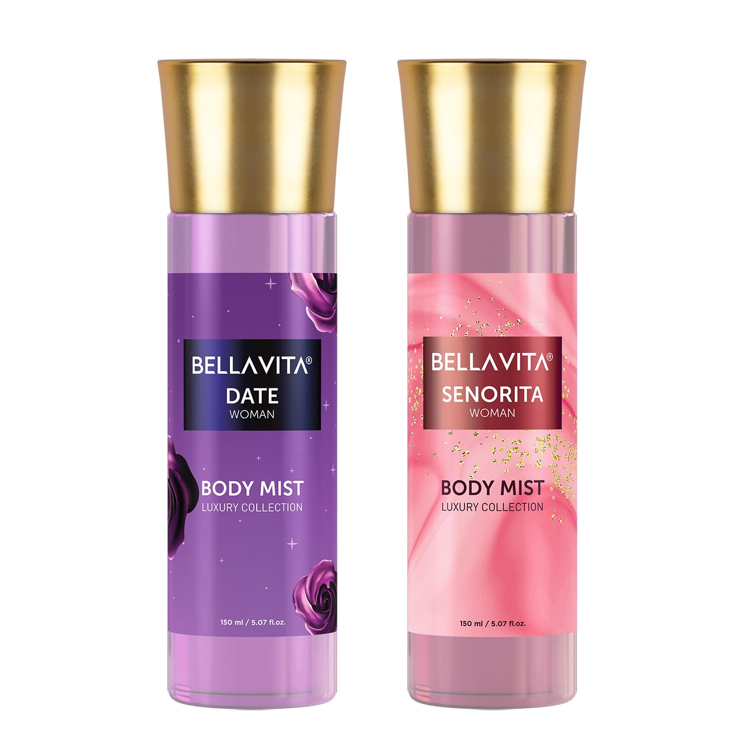 Bella Vita Luxury Date & Senorita Body Spray Mist Perfume Combo With Long Lasting Refreshing Floral & Fruity Fragrance Of Vanilla, Pomegranate & Mint For Women, 150ml Each