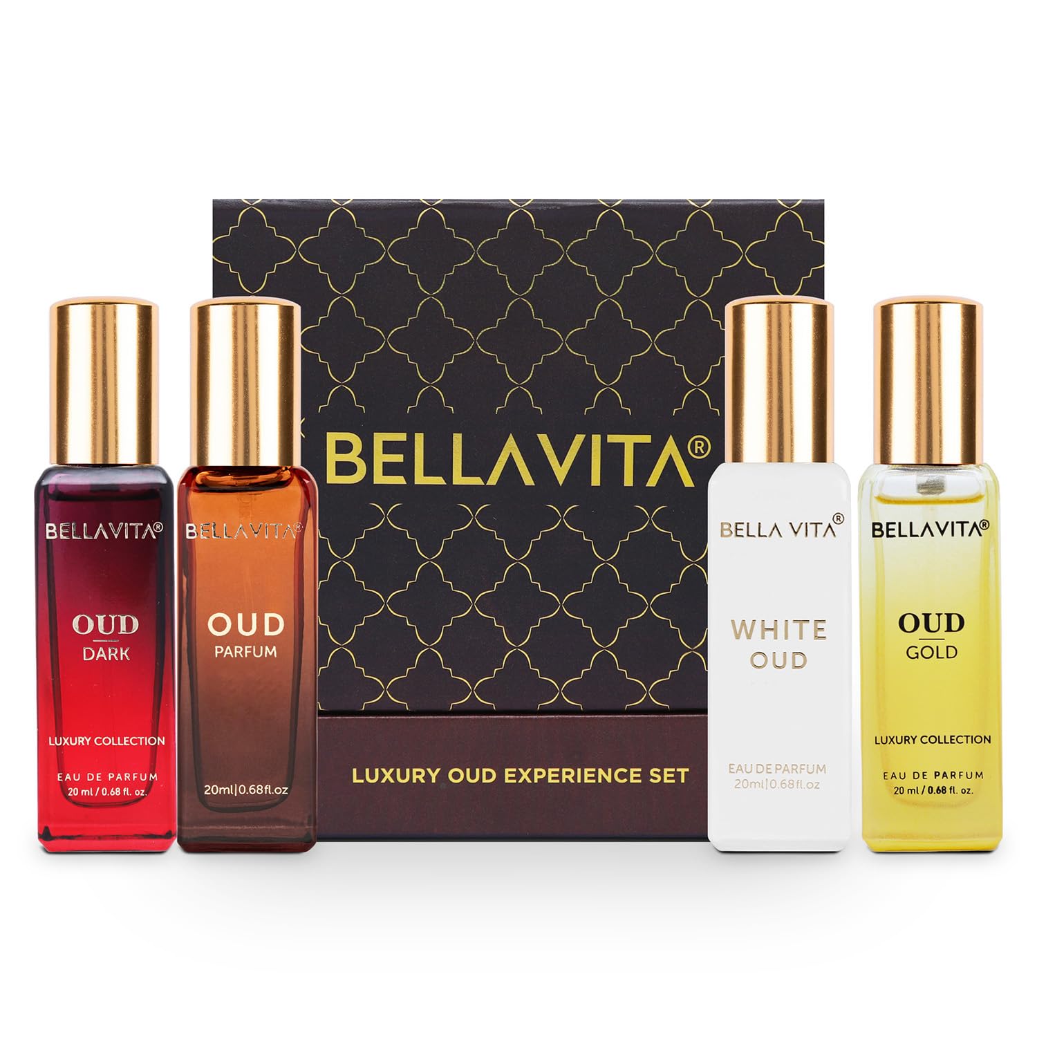 Bella Vita Luxury OUD Experience Eau De Parfum Gift Set 4 x 20ml for Men & Women with OUD, OUD GOLD,OUD DARK,WHITEOUD Perfume|Long Lasting EDP Fragrance Scent