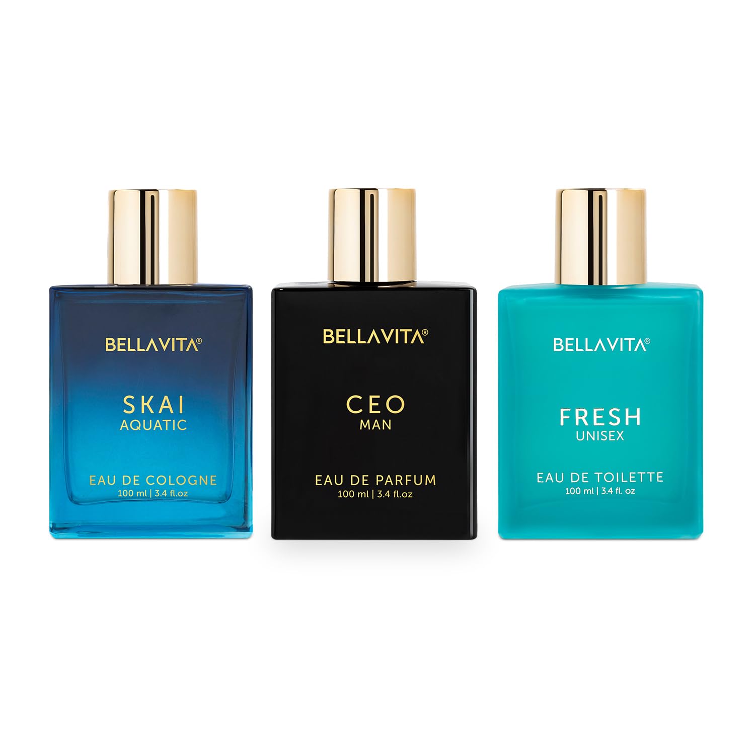 Bella Vita Luxury Work & Play Combo for Men, 3 Premium Long Lasting Fragrance Scent with SKAI EDC, FRESH EDT & CEO MAN EDP, 100 Ml Each
