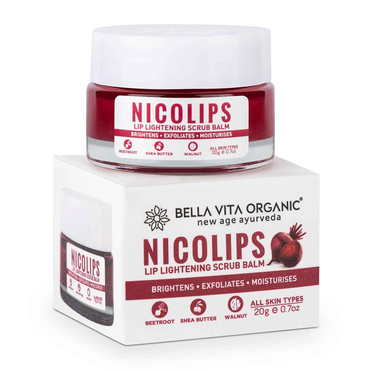 Bella Vita Organic NicoLips Lip Scrub Balm Brightening Dark Lips , 20 g