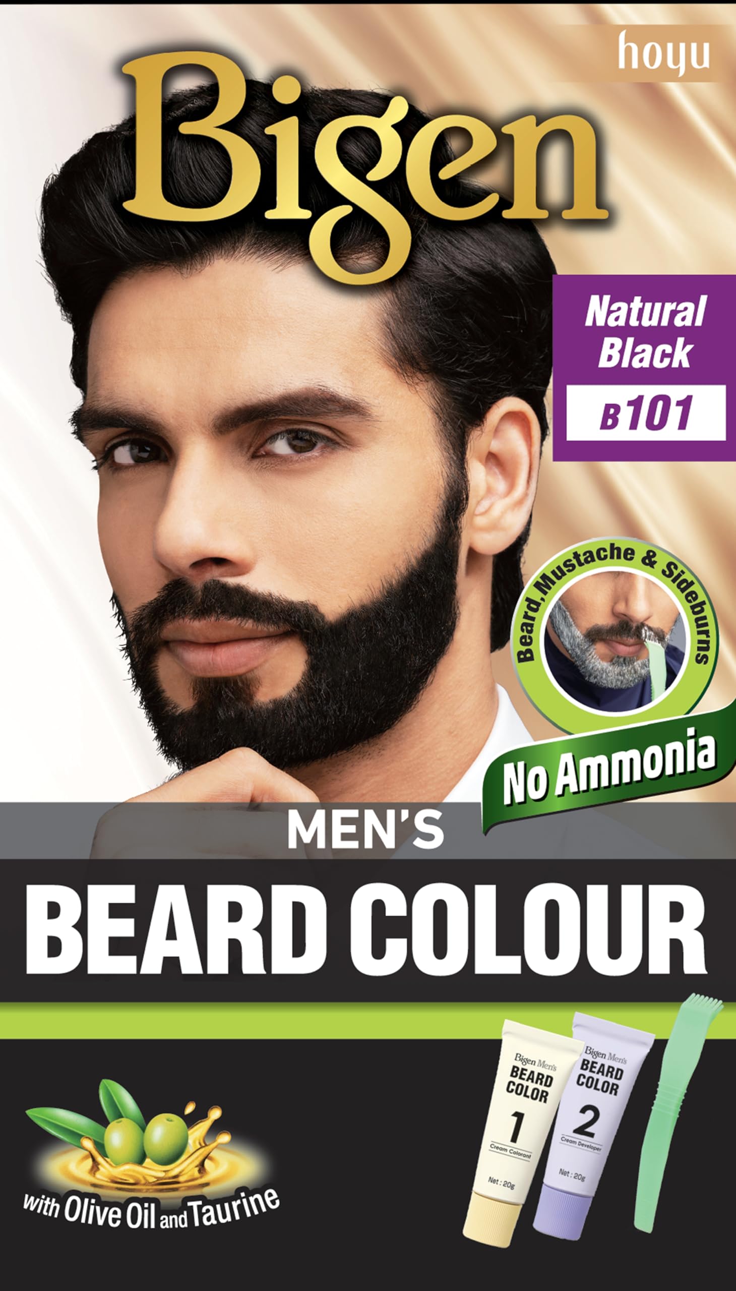 Bigen Men's Beard Color, 20g+20g - Natural Black B101