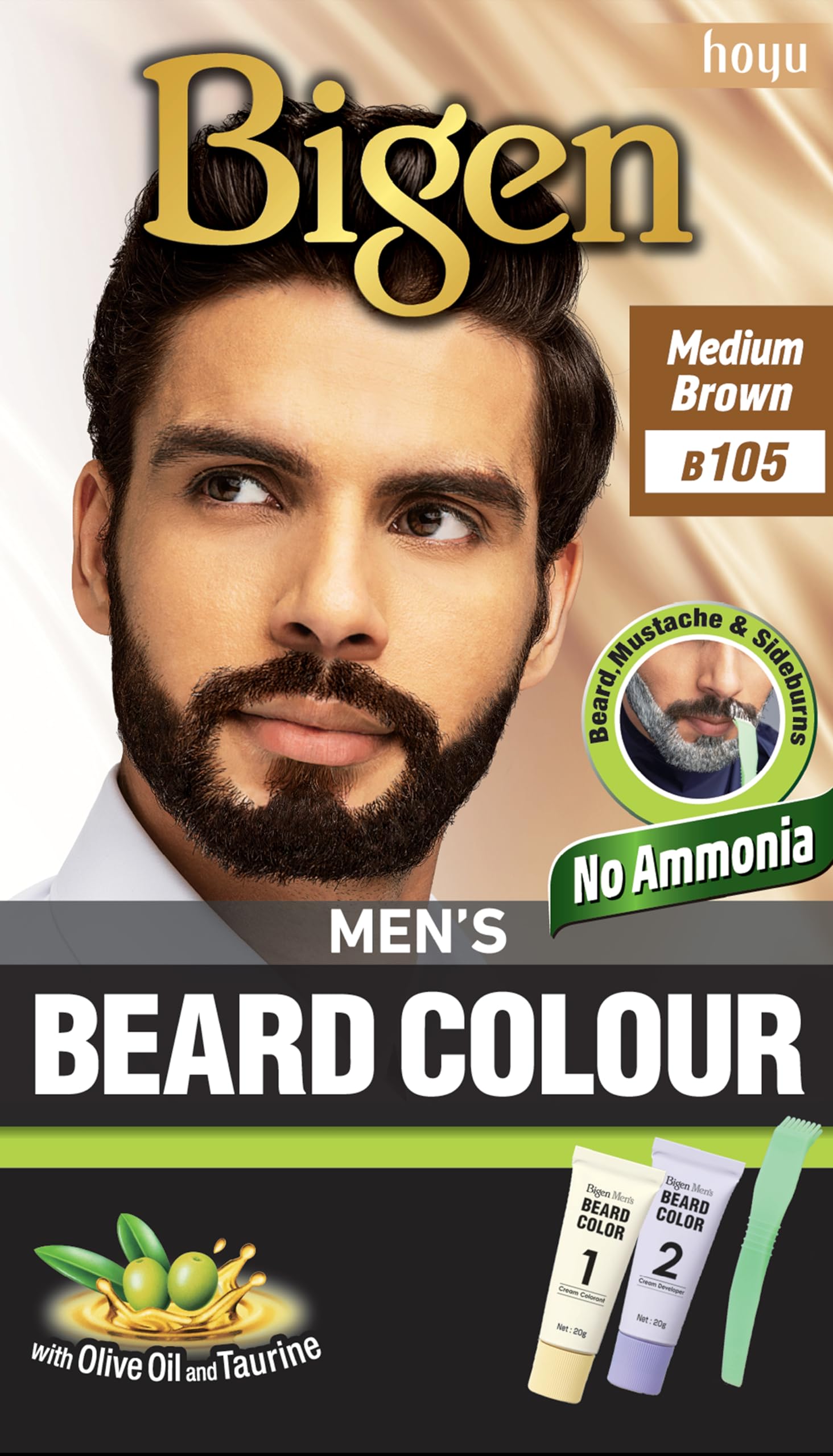 Bigen Men's Beard Color Medium Brown 20gm+20gm -105, 102 g