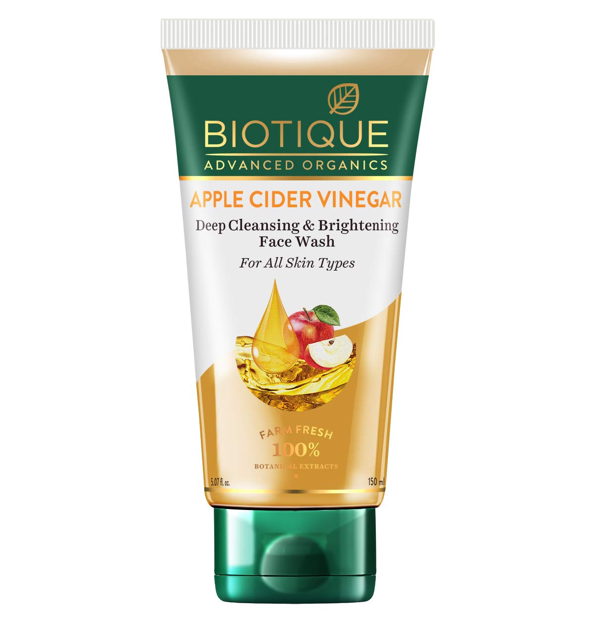Biotique Apple Cider Vinegar Deep Cleansing Face Wash for All Skin Types, 150ml | Deep Cleansing & Exfoliation | 100% Botanical Extracts