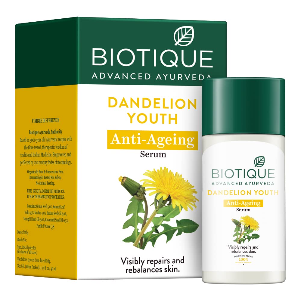 Biotique Dandelion Youth Anti-Ageing Serum, For All Skin Types, 190ml