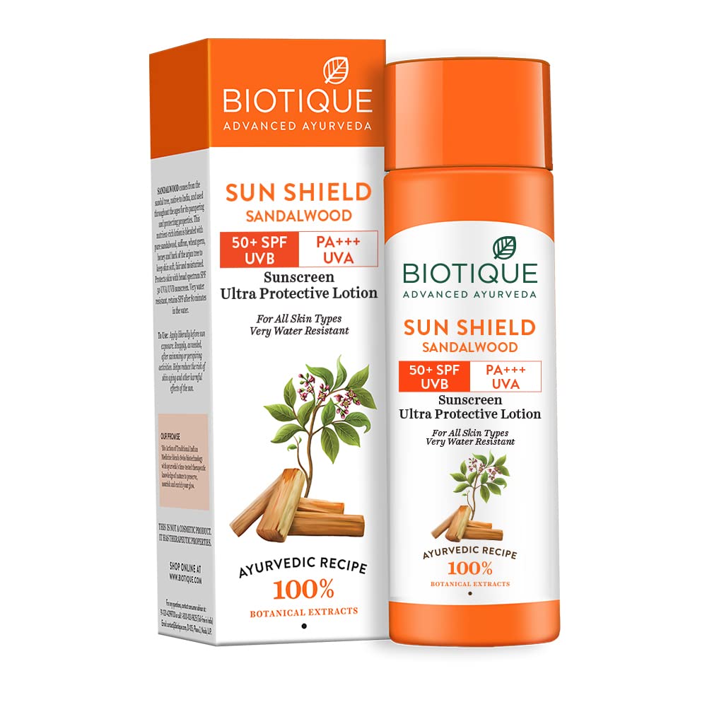 Biotique Sun Shield Sandalwood 50+SPF UVB Sunscreen Ultra Protective Face Cream For All Skin Types, 50gm