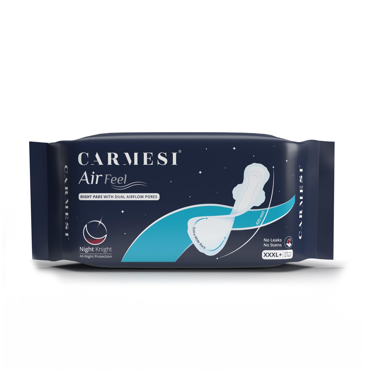 Carmesi Air Feel Night Sanitary Pads | 8 XXXL+ Extra-Long Pads With Wide Back | All-Night Stain Protection | No Leaks | Super-Absorbent Core | Airy, Sweat-Free | Soft & Ultra-ThinÂ |Â Non-Toxic