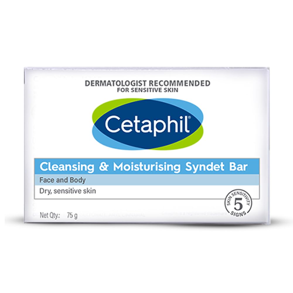 Cetaphil Cleansing and Moisturising Syndet Bar, Shea Butter,For Face & Body, Sensitive skin, 75g, Pack of 1