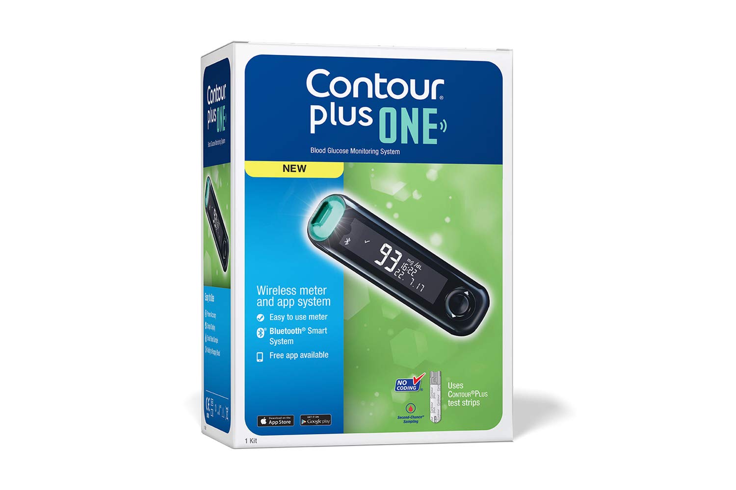 Contour Plus One Blood Glucose Monitoring System Glucometer with 25 Free Strips (Multicolor)