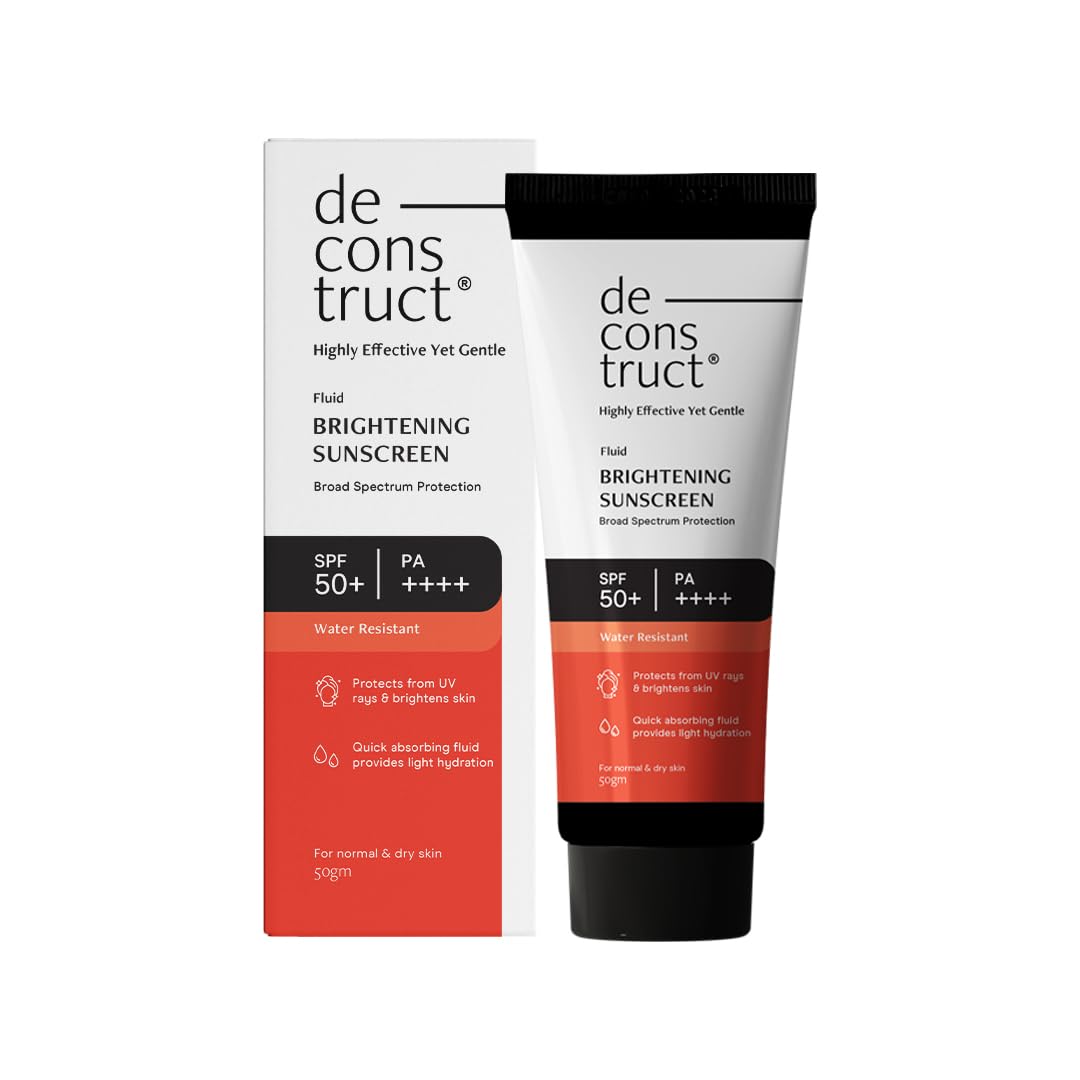 Deconstruct Brightening Sunscreen SPF 50+ for Dry Skin | 8 hours Long Lasting Dewy Sunscreen | Water Resistant, No White Cast, Quick Absorbing | For Women and Men | 50gm