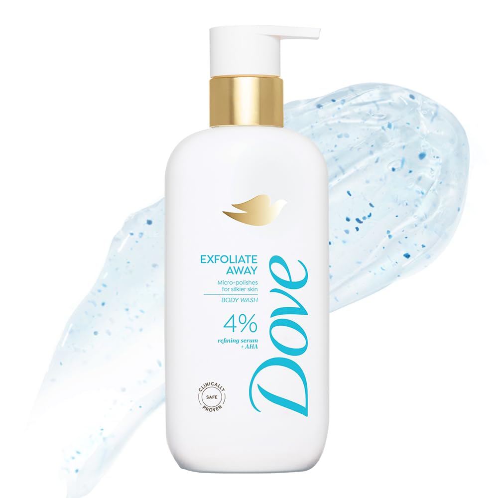 Dove Exfoliate Away Serum Body Wash | 4% Refining Serum + AHA | Micro-polishers for silkier skin | Paraben & SLS free | 300 ml
