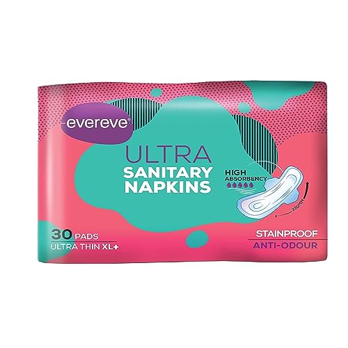 Evereve Ultra Sanitary Napkin/Pad, XXL 320mm, Pack of 30 Napkins, Maximum coverage, Ultra thin, Super absorbent core for fast absorption of liquid, Odour neutralising technology