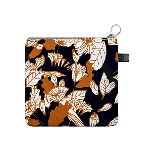 House of Quirk Sanitary Napkin Storage Bag, Menstrual Pad Bag with Zipper, Napkin Storage for Purse, First Period Kit for Teens Girls, Storing Sanitary Pads for Women (B - Brown Flower)