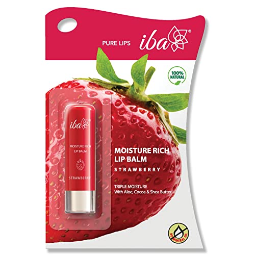 Iba Pure lips Moisture Rich Lip Balm - Strawberry 4.5 gÂ | For Pigmented Dry Damaged & Chapped Lips | Enriched with Cocoa Butter Shea Butter l Glossy Finish| 100% Natural Vegan & Cruelty-Free