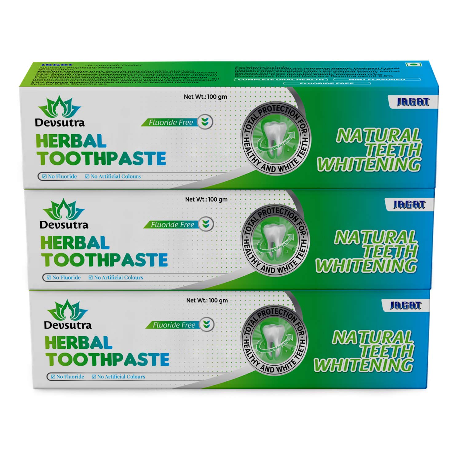 Jagat Devsutra Dr. Recommended Ayurvedic HERBAL Fresh Mint Flavour Toothpaste - Pack of 3 (100g X 3)