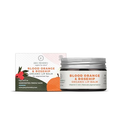 Juicy Chemistry Blood Orange & Rosehip Lip Balm, 5 g | Organic Lip Balm for Dry, Chapped & Pigmented Lips | Ecocert Certified Organic for Men & Women | Cruelty-free & 100% Veg