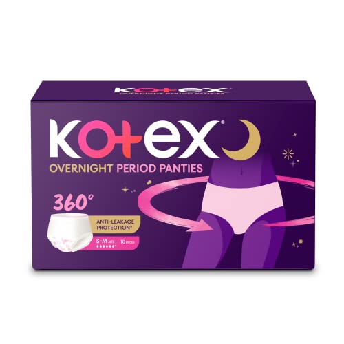Kotex Overnight Period Panties (Small/Medium size, pack of 10 panties) for heavy flow period protection
