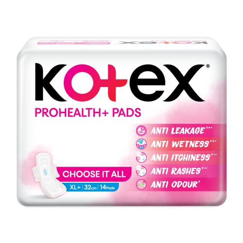 Kotex ProHealth+ Ultra thin Sanitary Pads for Women | XL+ size 14 napkins | Healthy Protection with No Leakage, No Wetness and Rash free pads