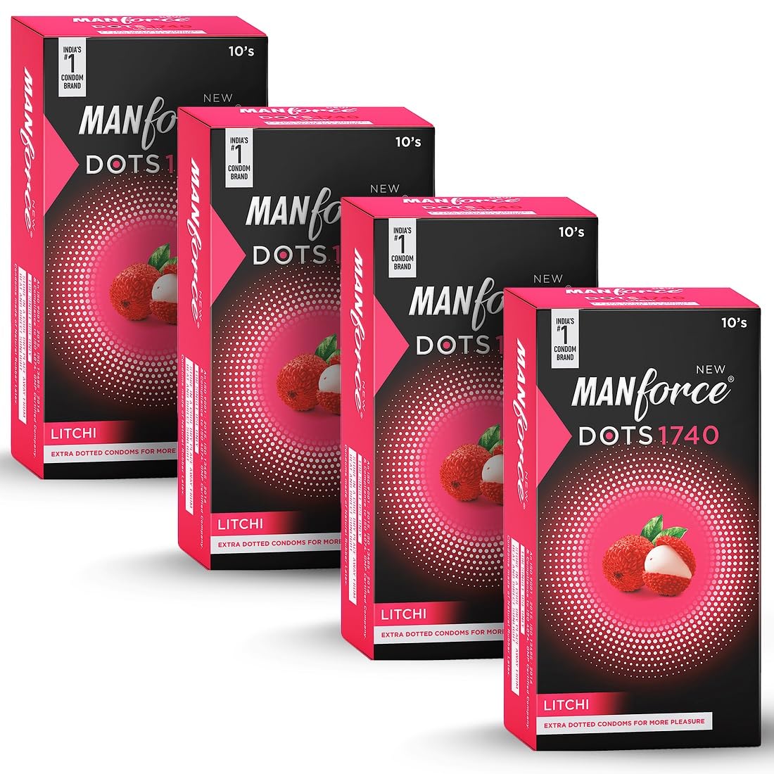 Manforce Extra Dotted Condoms, Litchi Flavoured- 10 Pieces (Pack of 4)